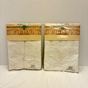 Heirlooms Kyoto King Sham Set of 2 21x37 Lace Floral White Cotton New Vintage